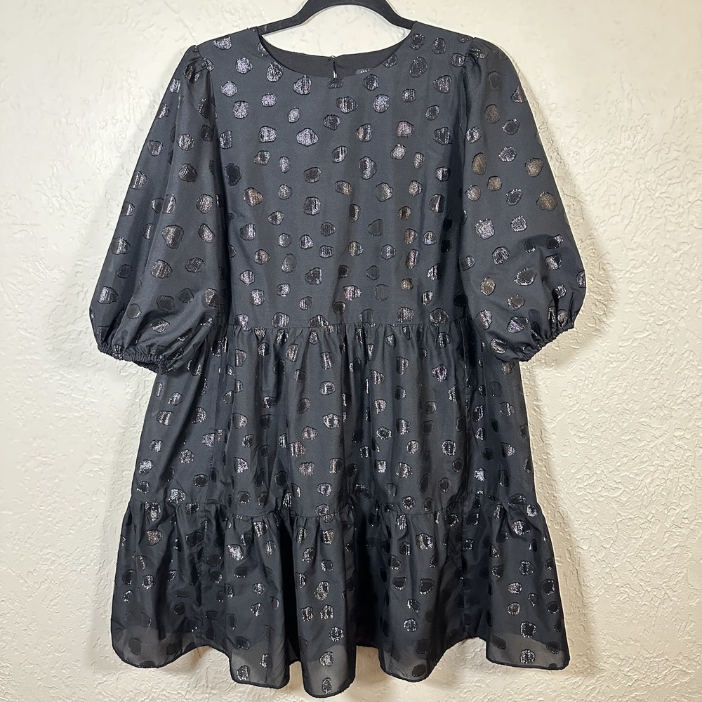 Ann Taylor MP Black Polka Dot Whimsigoth Tiered Babydoll Mini Dress Grunge Goth - Picture 1 of 6